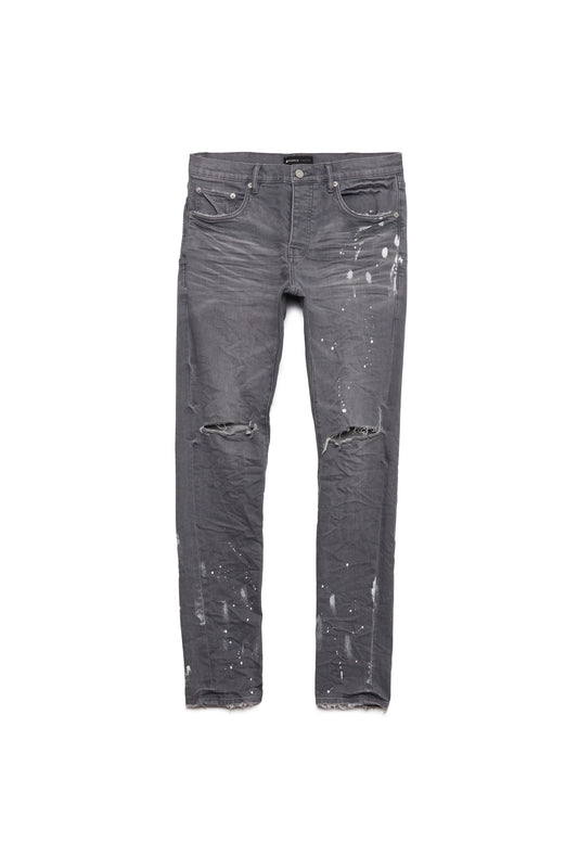 Purple Brand Painted Ripped Knee Slit Skinny Jeans Worn Grey