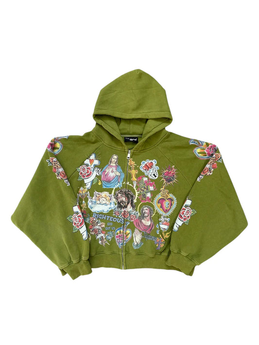 Righteous Risen King Zip Up Hoodie Green