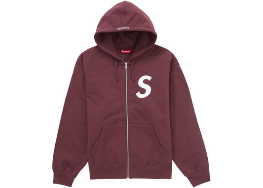 Supreme S Logo Zip Up Hooded Sweatshirt Maroon