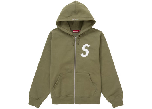 Supreme S Logo Zip Up Hooded Sweatshirt Olive