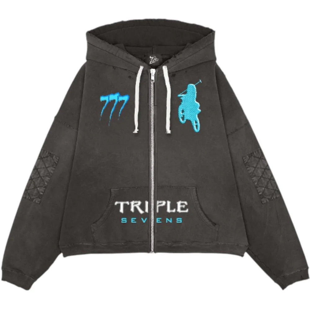 Triple Sevens Moto Zip Up Hoodie Black