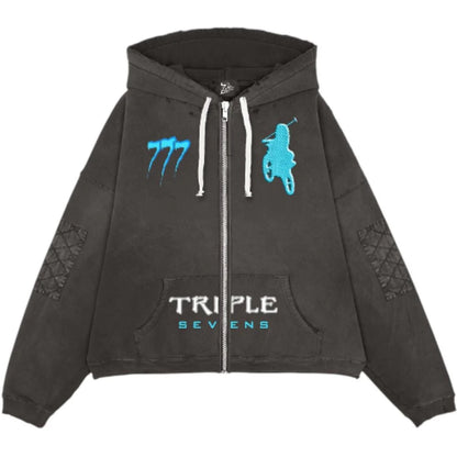 Triple Sevens Moto Zip Up Hoodie Black