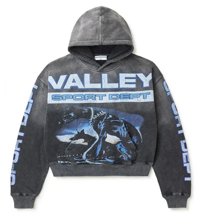 Vale Forever Watchdog Pullover Hoodie in Black With Blue and White Graphics — sold by Empxre Boutique