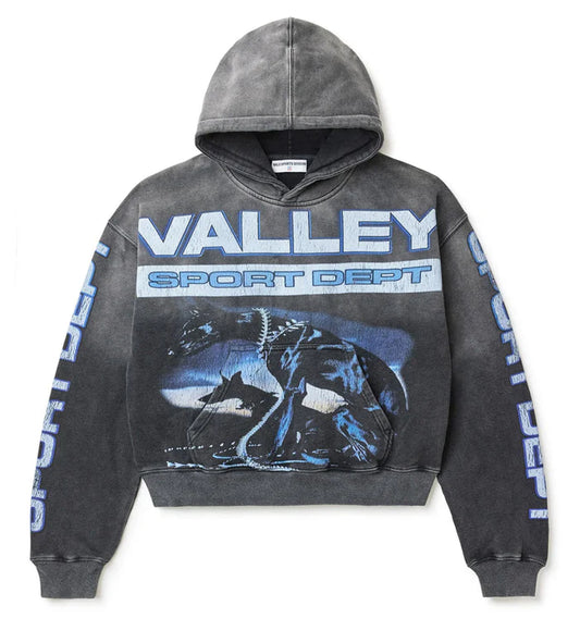 Vale Forever Watchdog Pullover Hoodie in Black With Blue and White Graphics — sold by Empxre Boutique