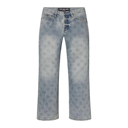 Lost Shdws Embossed Denim Pants Blue