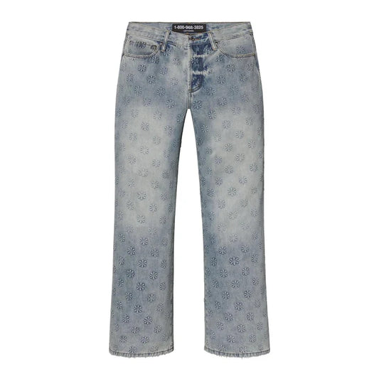 Lost Shdws Embossed Denim Pants Blue