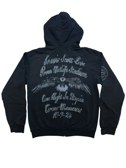 Travis Scott Met Life Zip Hoodie Washed Black with Spray