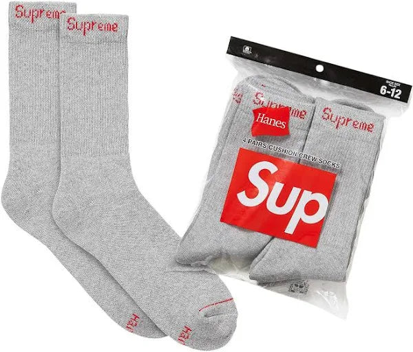 Supreme®/Hanes® Crew Socks Grey 4 Pack