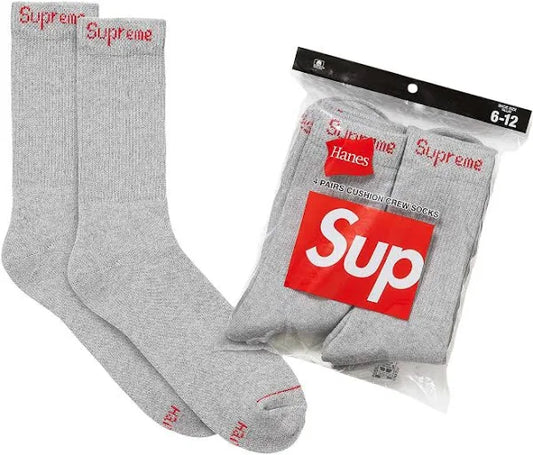 Supreme®/Hanes® Crew Socks Grey 4 Pack