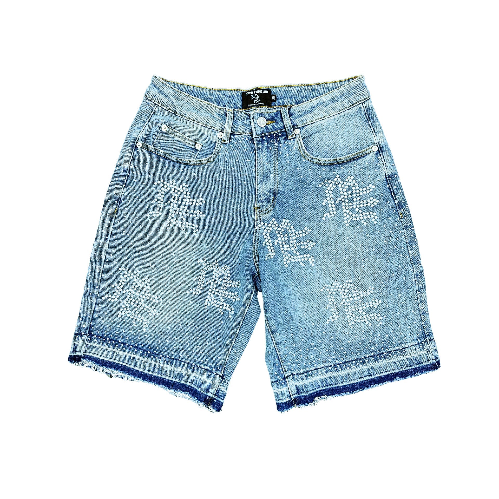 Mixed Emotions ME Rhinestone Blue Denim Shorts-Empxre Boutique