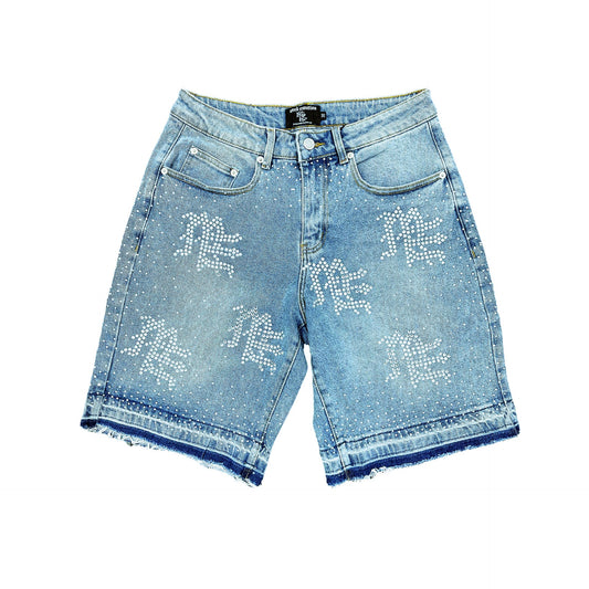 Mixed Emotions ME Rhinestone Blue Denim Shorts
