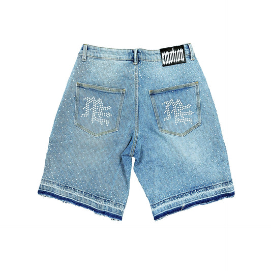 Mixed Emotions ME Rhinestone Blue Denim Shorts