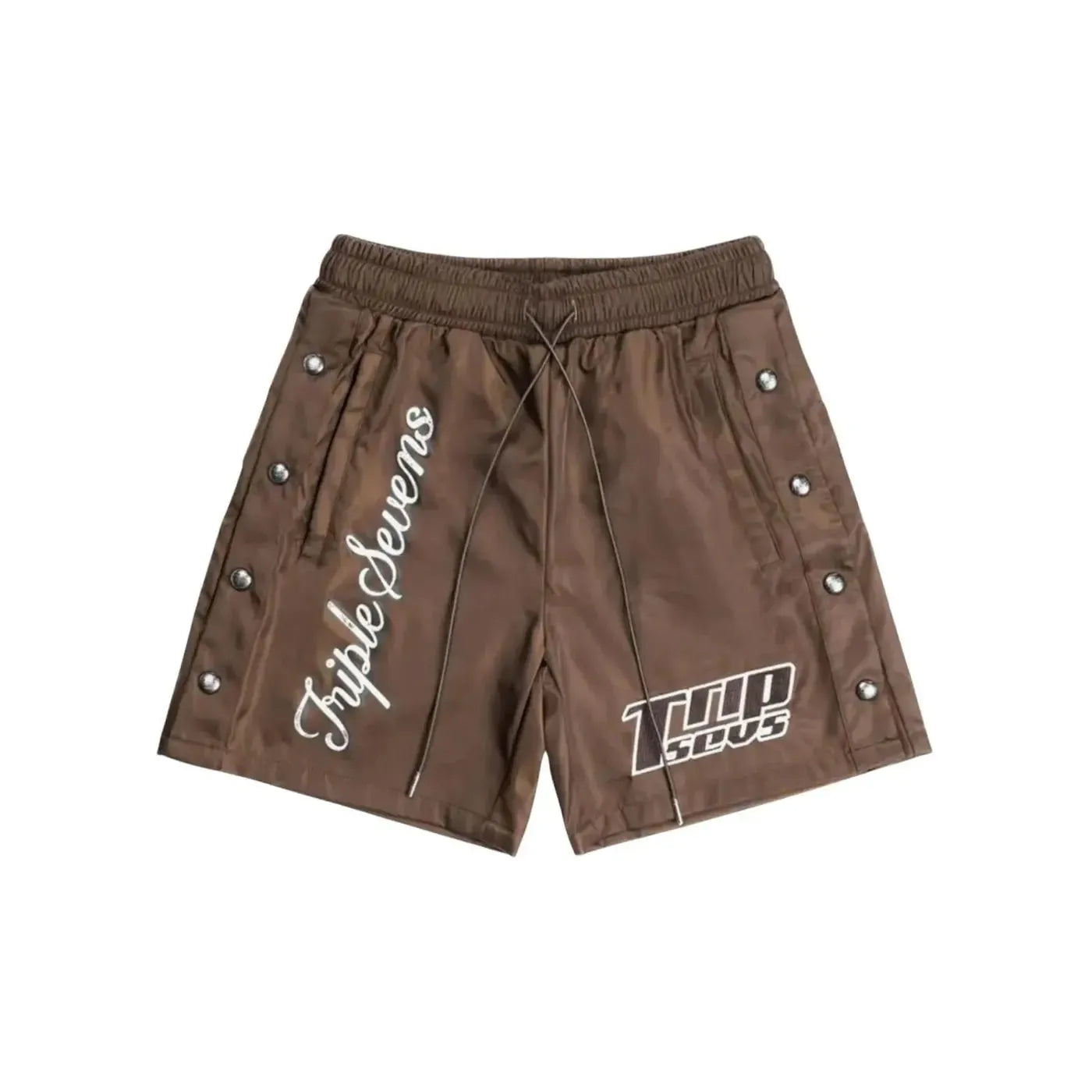 Triple Sevens Nylon Button Up Shorts Brown-Empxre Boutique