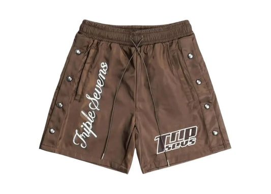 Triple Sevens Nylon Button Up Shorts Brown