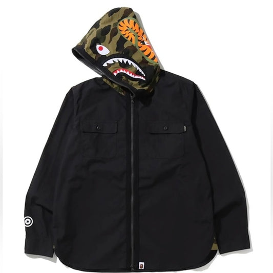 Black 1st Camo Shark Zip Up Hoodie Black