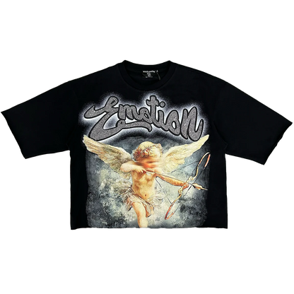 Mixed Emotions Black Cropped Cupid Tee-Empxre Boutique