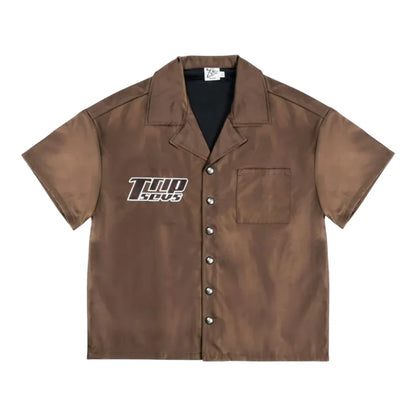 Triple Sevens Nylon Button Up Shirt Brown