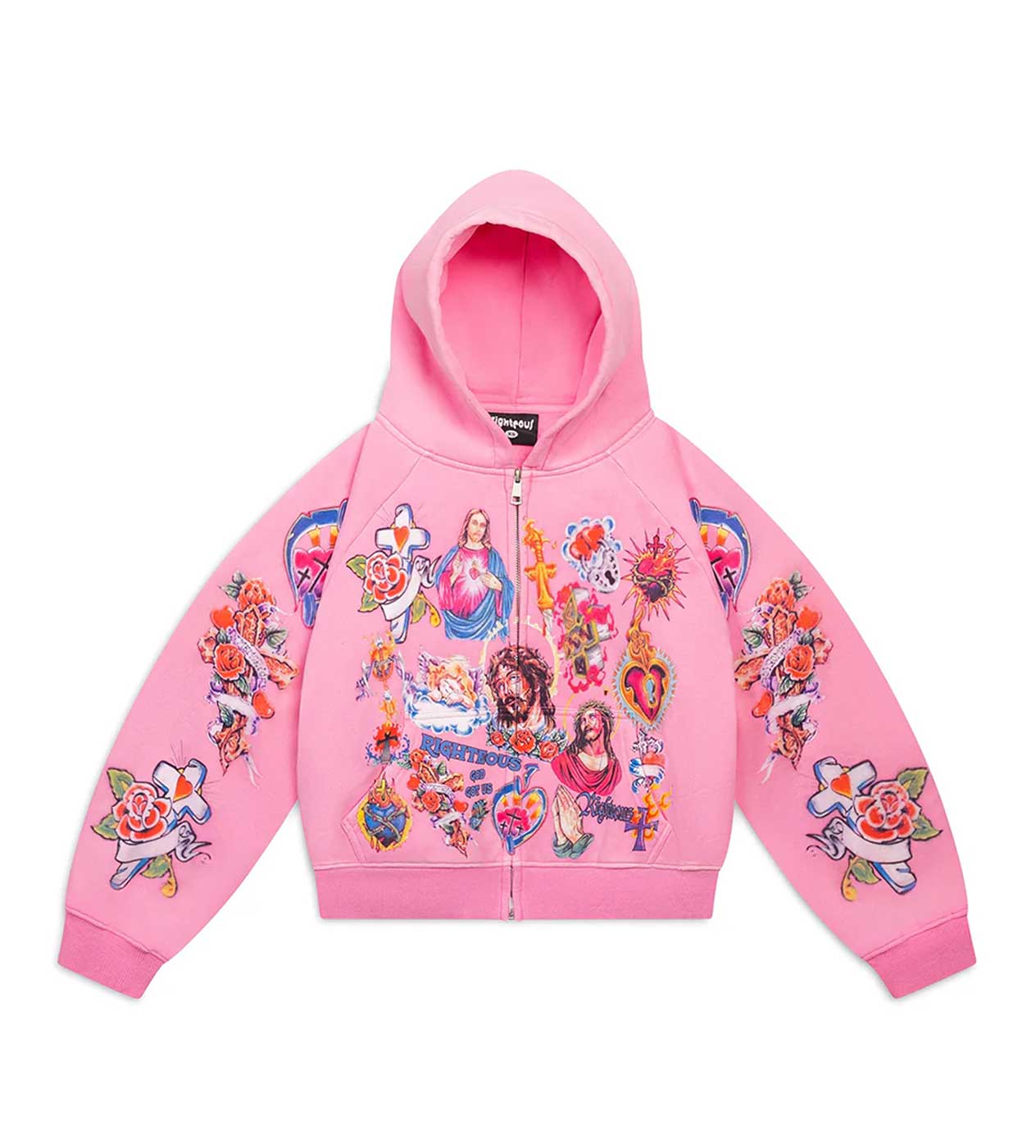 Righteous Risen King Zip Up Hoodie Pink-Empxre Boutique