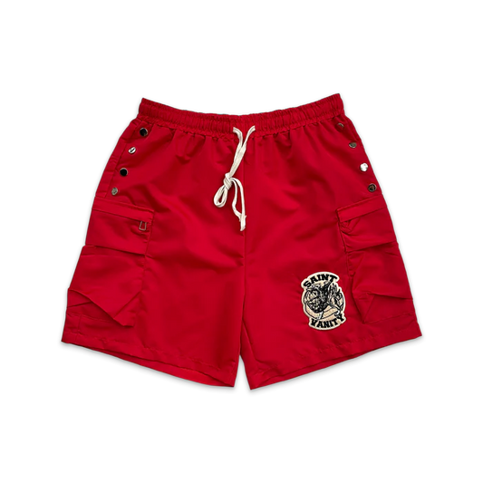 Saint Vanity Nylon Cargo Shorts Red