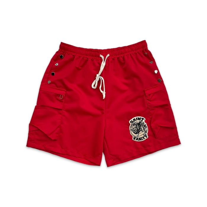 Saint Vanity Nylon Cargo Shorts Red-Empxre Boutique