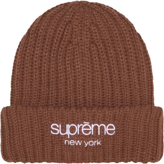 Supreme Chunky Rib Classic Logo Beanie Brown