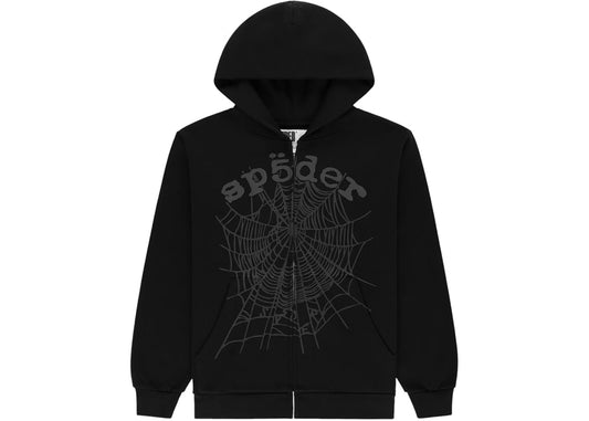 Sp5der OG Web V2 Phantom Zip Up Hoodie Black