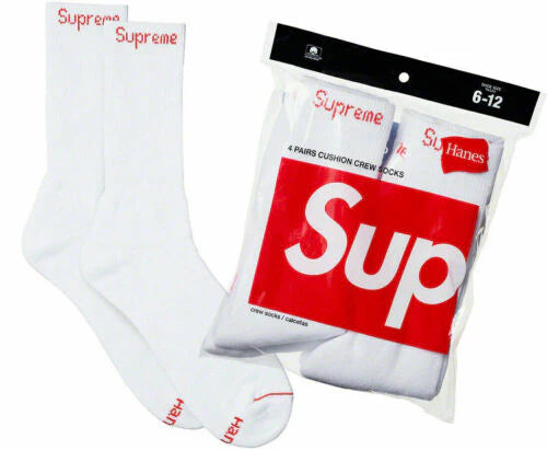 Supreme®/Hanes® Crew Socks White 4 Pack